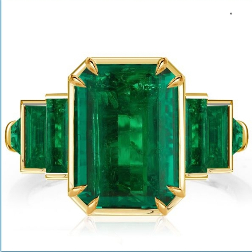 Gold Plated Sterling Silver & Emerald Ring, Size 9 3/4